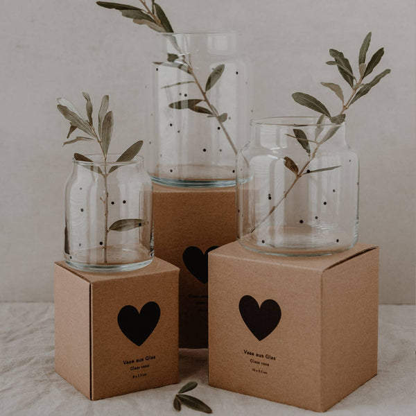 Vase aus Glas, groß, mit Punkten - von Eulenschnitt